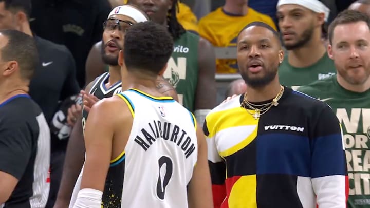 Damian Lillard and Tyrese Haliburton get into it on April 19, 2025.