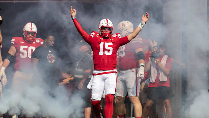 Quarterback Dylan Raiola leads the team out of the tunnel before the Huskers' game against Michigan State. Quarterback Dylan Raiola leads the team out of the tunnel before the Huskers' game against Michigan State.