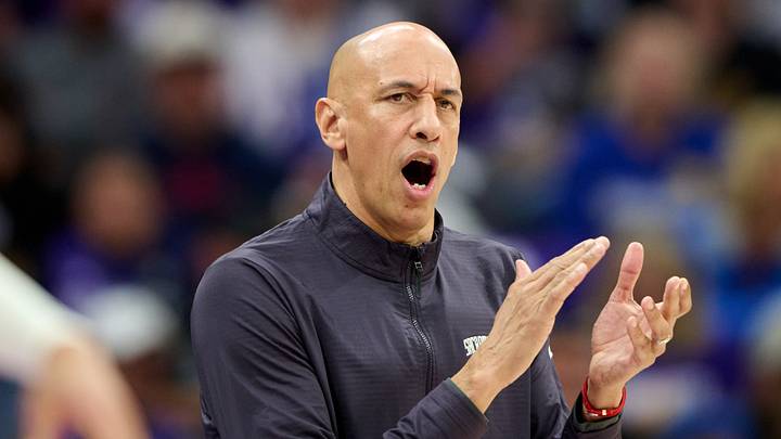 Apr 10, 2026; Sacramento, California, USA; Sacramento Kings head coach Doug Christie reacts to game play against the Golden State Warriors during the first half at Golden 1 Center. Mandatory Credit: Robert Edwards-Imagn Images
