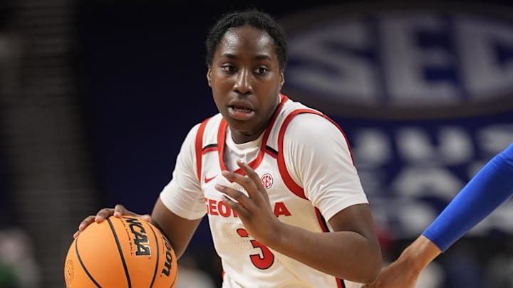 Mar 5, 2026; Greenville, SC, USA; Georgia Bulldogs guard Dani Carnegie (3) drives to the basket against the Kentucky Wildcats during the second half at Bon Secours Wellness Arena. Mandatory Credit: Jim Dedmon-Imagn Images