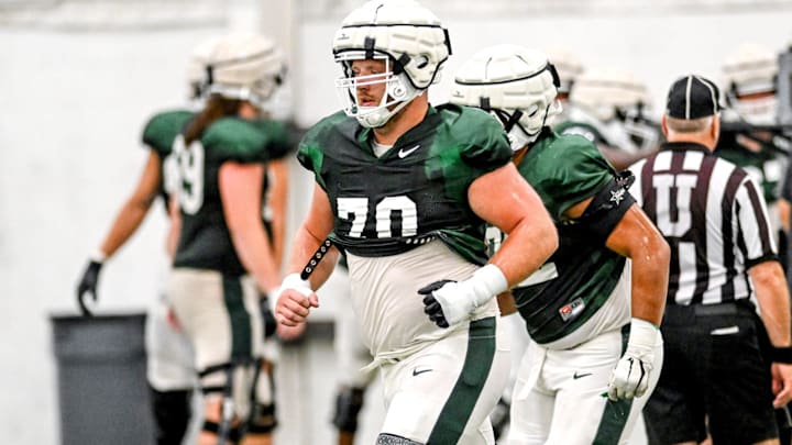Michigan State OL Luke Newman works out at the indoor practice facility in East Lansing Michigan State OL Luke Newman works out at the indoor practice facility in East Lansing