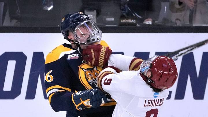 NCAA Regional Hockey Final at the AMP between the Quinnipiac Bobcats and the Boston College Eagles on March 31, 2024. NCAA Regional Hockey Final at the AMP between the Quinnipiac Bobcats and the Boston College Eagles on March 31, 2024.