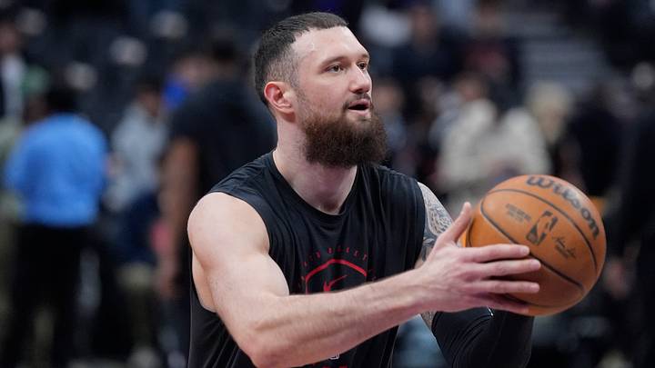Jan 12, 2026; Toronto, Ontario, CAN; Toronto Raptors forward Sandro Mamukelashvili (54) goes to shoot a basket during warm up before a game against the Philadelphia 76ers at Scotiabank Arena. Mandatory Credit: John E. Sokolowski-Imagn Images