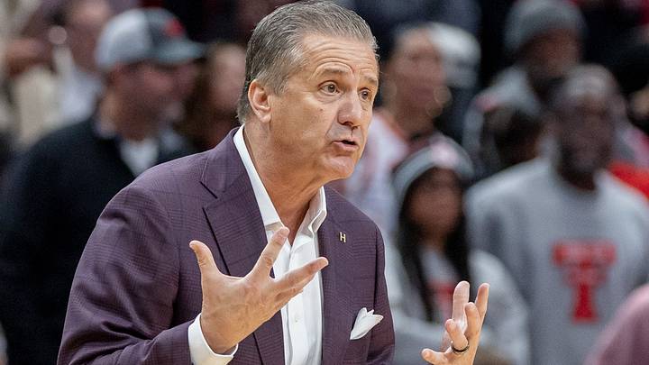 Arkansas Razorbacks coach John Calipari on the sidelines against the Texas Tech Red Raiders at American Airlines Center in Dallas, Texas.
