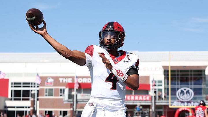 San Diego State Aztecs quarterback Jayden Denegal. San Diego State Aztecs quarterback Jayden Denegal.