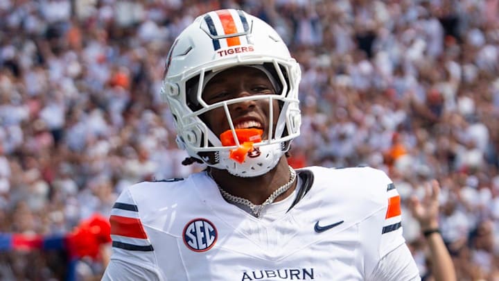 Former Auburn Tigers wide receiver Cam Coleman celebrates.