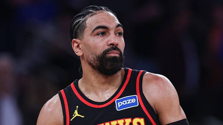 Atlanta Hawks guard Gabe Vincent (4) against the New York Knicks at Madison Square Garden on April 18, 2026. Atlanta Hawks guard Gabe Vincent (4) against the New York Knicks at Madison Square Garden on April 18, 2026.