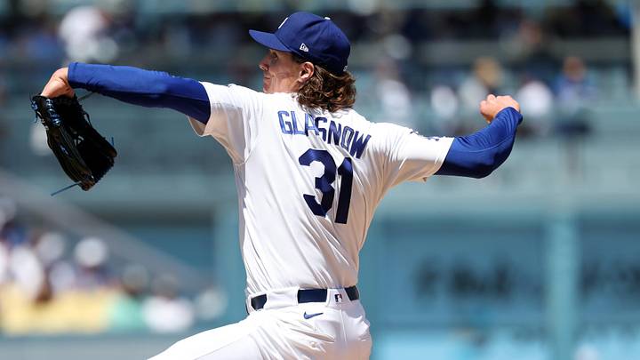 Apr 29, 2026; Los Angeles, California, USA;  Los Angeles Dodgers pitcher Tyler Glasnow (31) pitches during the fifth inning against the Miami Marlins at Dodger Stadium. Mandatory Credit: Kiyoshi Mio-Imagn Images