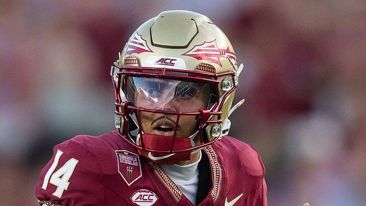 Florida State Seminoles quarterback Ashton Daniels (14) calls a play before the snap. The Florida State Seminoles lead the New Mexico State Aggies 17-7 at the half on Saturday, Aug. 29, 2026. Florida State Seminoles quarterback Ashton Daniels (14) calls a play before the snap. The Florida State Seminoles lead the New Mexico State Aggies 17-7 at the half on Saturday, Aug. 29, 2026.