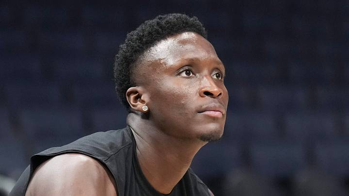 Feb 25, 2023; Charlotte, North Carolina, USA; Miami Heat guard Victor Oladipo (4) on the court prior to a game against the Charlotte Hornets at Spectrum Center. Mandatory Credit: David Yeazell-USA TODAY Sports