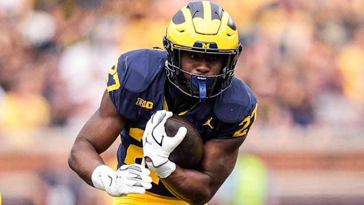 Former Michigan running back Jasper Parker (27) runs against Central Michigan during the second half at Michigan Stadium in Ann Arbor on Saturday, Sept. 13, 2025.