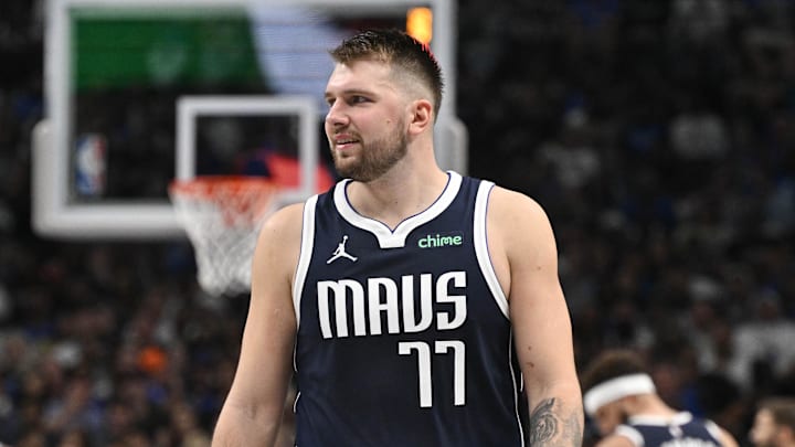 Oct 24, 2024; Dallas, Texas, USA; Dallas Mavericks guard Luka Doncic (77) in action during the game between the Dallas Mavericks and the San Antonio Spurs at the American Airlines Center. Mandatory Credit: Jerome Miron-Imagn Images Oct 24, 2024; Dallas, Texas, USA; Dallas Mavericks guard Luka Doncic (77) in action during the game between the Dallas Mavericks and the San Antonio Spurs at the American Airlines Center. Mandatory Credit: Jerome Miron-Imagn Images