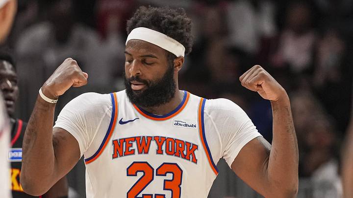 Apr 6, 2026; Atlanta, Georgia, USA; New York Knicks center Mitchell Robinson (23) reacts after scoring on a put back shot against the Atlanta Hawks during the second half at State Farm Arena. Mandatory Credit: Dale Zanine-Imagn Images Apr 6, 2026; Atlanta, Georgia, USA; New York Knicks center Mitchell Robinson (23) reacts after scoring on a put back shot against the Atlanta Hawks during the second half at State Farm Arena. Mandatory Credit: Dale Zanine-Imagn Images