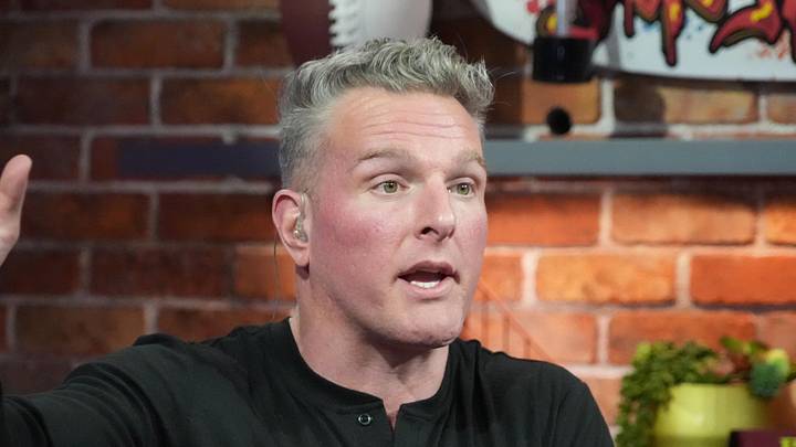 Pat McAfee on the Pat McAfee Show set at the Super Bowl LX media center