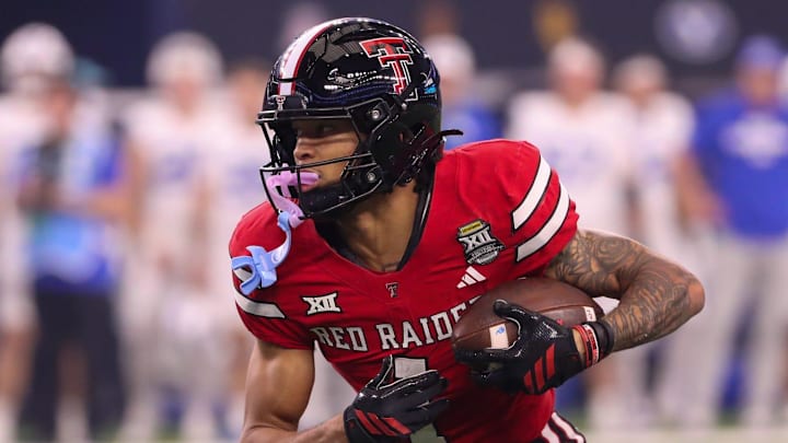 Texas Tech's Reggie Virgil runs after a catch against BYU during the Big 12 Conference championship football game, Saturday, Nov. 6, 2025, at AT&T Stadium in Arlington.