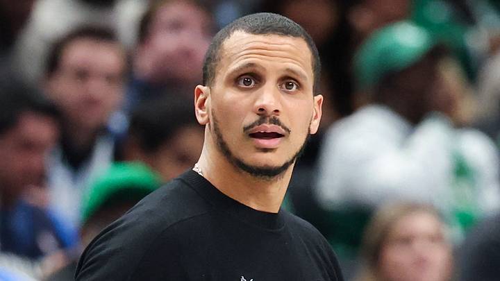 Feb 3, 2026; Dallas, Texas, USA;  Boston Celtics head coach Joe Mazzulla reacts against the Dallas Mavericks during the second half at American Airlines Center. Mandatory Credit: Kevin Jairaj-Imagn Images