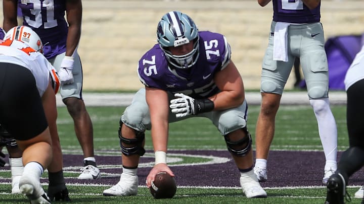 Kansas State Wildcats center Sam Hecht (75) Kansas State Wildcats center Sam Hecht (75)