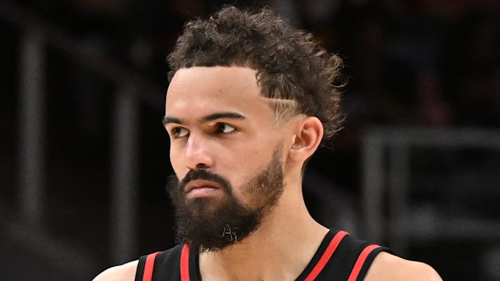Trae Young #11 of the Atlanta Hawks looks on against the New York Knicks.
