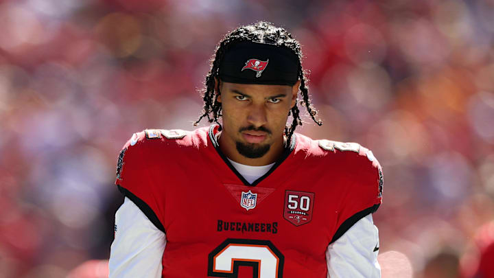 Tampa Bay Buccaneers wide receiver Emeka Egbuka (2) before a game against the Arizona Cardinals