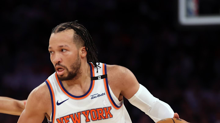New York Knicks guard Jalen Brunson controls the ball against Indiana Pacers guard Andrew Nembhard. Mandatory Credit: Vincent Carchietta-Imagn Images New York Knicks guard Jalen Brunson controls the ball against Indiana Pacers guard Andrew Nembhard. Mandatory Credit: Vincent Carchietta-Imagn Images