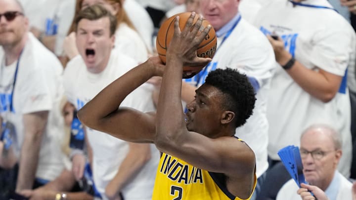 Indiana Pacers center Thomas Bryant shoots the ball during the third quarter in game one of the NBA Finals Indiana Pacers center Thomas Bryant shoots the ball during the third quarter in game one of the NBA Finals