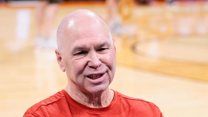 Mar 18, 2026; Oklahoma City, OK, USA; Saint Mary's Gaels head coach Randy Bennett speaks to reporters during a practice session ahead of the first round of the men's 2026 NCAA Tournament at Paycom Center. Mandatory Credit: William Purnell-Imagn Images