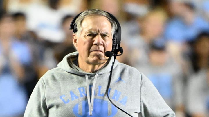 Sep 1, 2025; Chapel Hill, North Carolina, USA; North Carolina Tar Heels head coach Bill Belichick on the sidelines in the first quarter at Kenan Stadium. Mandatory Credit: Bob Donnan-Imagn Images Sep 1, 2025; Chapel Hill, North Carolina, USA; North Carolina Tar Heels head coach Bill Belichick on the sidelines in the first quarter at Kenan Stadium. Mandatory Credit: Bob Donnan-Imagn Images