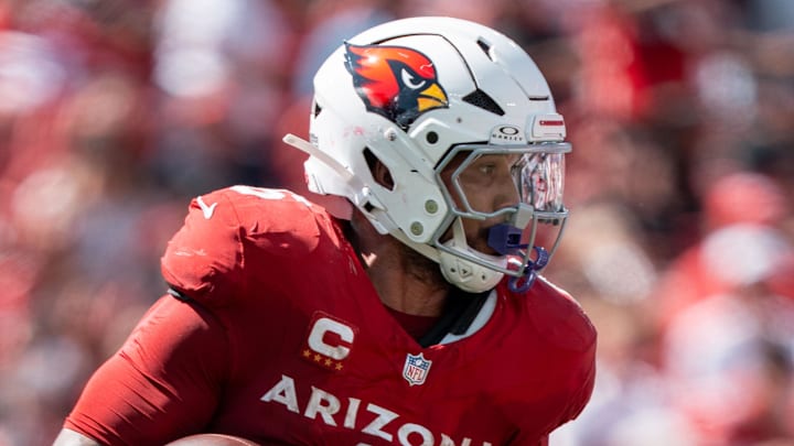 September 21, 2025; Santa Clara, California, USA; Arizona Cardinals running back James Conner (6) carries the ball against the San Francisco 49ers during the first half at Levi's Stadium. Mandatory Credit: Kyle Terada-Imagn Images