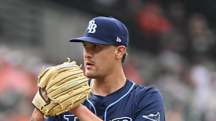 Tampa Bay Rays relief pitcher Joe Rock (68) prepares to throw a pitch during his Major League debut against the Baltimore Orioles eighth inning at Oriole Park at Camden Yards. Tampa Bay Rays relief pitcher Joe Rock (68) prepares to throw a pitch during his Major League debut against the Baltimore Orioles eighth inning at Oriole Park at Camden Yards.