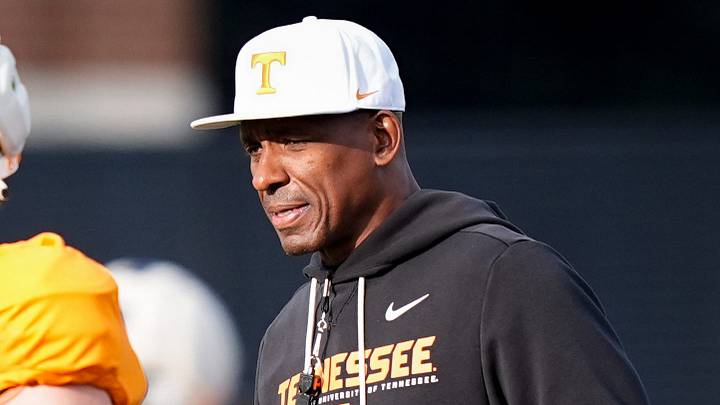 Tennessee secondary coach Anthony Poindexter during the Vols' spring football practice in Knoxville on March 19, 2026. Tennessee secondary coach Anthony Poindexter during the Vols' spring football practice in Knoxville on March 19, 2026.
