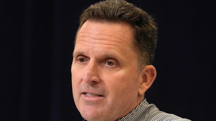 Feb 25, 2025; Indianapolis, IN, USA; Denver Broncos general manager George Paton speaks during the NFL Scouting Combine at the Indiana Convention Center. Mandatory Credit: Kirby Lee-Imagn Images Feb 25, 2025; Indianapolis, IN, USA; Denver Broncos general manager George Paton speaks during the NFL Scouting Combine at the Indiana Convention Center. Mandatory Credit: Kirby Lee-Imagn Images