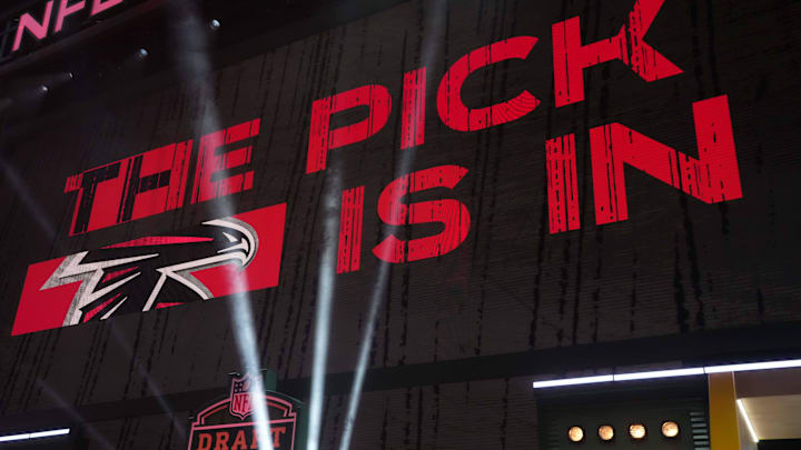 The Atlanta Falcons' logo at the 2025 NFL Draft