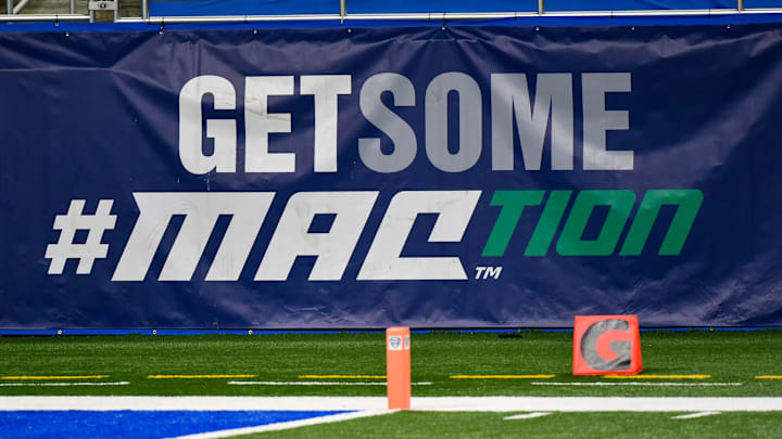 A sign displaying "Getsome #MACtion" is seen at the Rocket Mortgage MAC Football Championship game between the Buffalo Bulls and Ball State Cardinals at Ford Field on December 18, 2020 in Detroit, Michigan. A sign displaying "Getsome #MACtion" is seen at the Rocket Mortgage MAC Football Championship game between the Buffalo Bulls and Ball State Cardinals at Ford Field on December 18, 2020 in Detroit, Michigan.