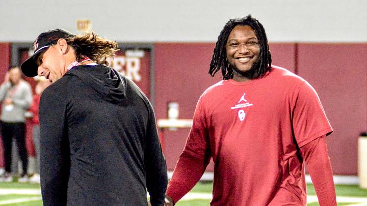 Oklahoma defensive ends coach Miguel Chavis and defensive tackle David Stone oversee a drill at one of the Brent Venables Football Camps. Oklahoma defensive ends coach Miguel Chavis and defensive tackle David Stone oversee a drill at one of the Brent Venables Football Camps.
