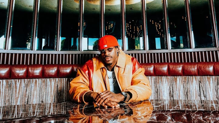 Former Denver Nuggets forward Jarred Vanderbilt poses during an RtA Brand Capsule Collection photo shoot in Los Angeles.