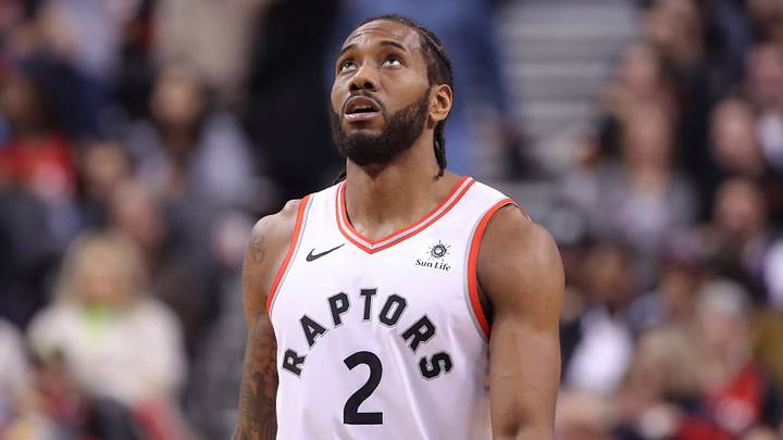 Feb 3, 2019; Toronto, Ontario, CAN; Toronto Raptors forward Kawhi Leonard (2) looks on against the Los Angeles Clippers at Scotiabank Arena. The Raptors beat the Clippers 121-103. Mandatory Credit: Tom Szczerbowski-USA TODAY Sports