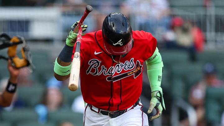 Jun 5, 2026; Atlanta, Georgia, USA; Atlanta Braves right fielder Ronald Acuna Jr. (13) breaks his bat on the ground after a pop fly against the Pittsburgh Pirates in the first inning at Truist Park. Mandatory Credit: Brett Davis-Imagn Images
Jun 5, 2026; Atlanta, Georgia, USA; Atlanta Braves right fielder Ronald Acuna Jr. (13) breaks his bat on the ground after a pop fly against the Pittsburgh Pirates in the first inning at Truist Park. Mandatory Credit: Brett Davis-Imagn Images