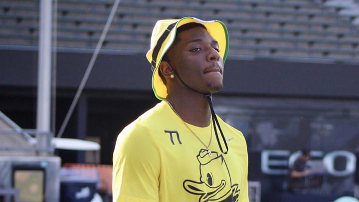 July 27, 2024; Eugene, OR, USA; Kendre Harrison  part of the top-ranked recruits flocked to Eugene for the 2024 Oregon Ducks Saturday Night Live 