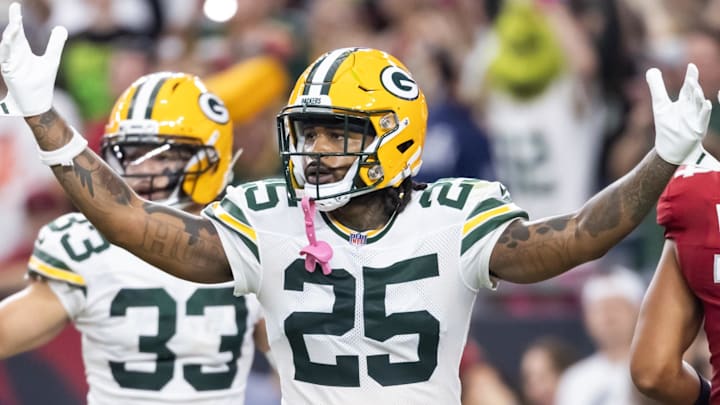 Green Bay Packers cornerback Keisean Nixon reacts against the Arizona Cardinals.