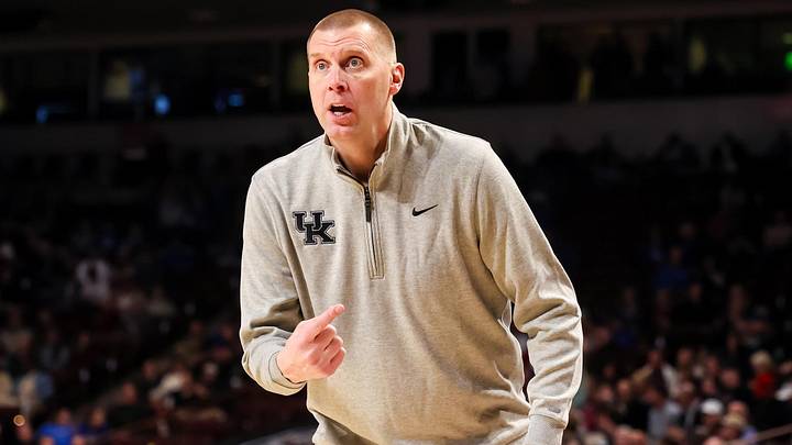 Feb 24, 2026; Columbia, South Carolina, USA; Kentucky Wildcats head coach Mark Pope directs his team against the South Carolina Gamecocks during the first half at Colonial Life Arena. Mandatory Credit: Jeff Blake-Imagn Images