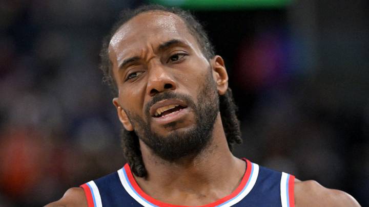 Apr 8, 2026; Inglewood, California, USA;  Los Angeles Clippers forward Kawhi Leonard (2) reacts after a missed basket in the second half against the Oklahoma City Thunder at Intuit Dome. Mandatory Credit: Jayne Kamin-Oncea-Imagn Images
