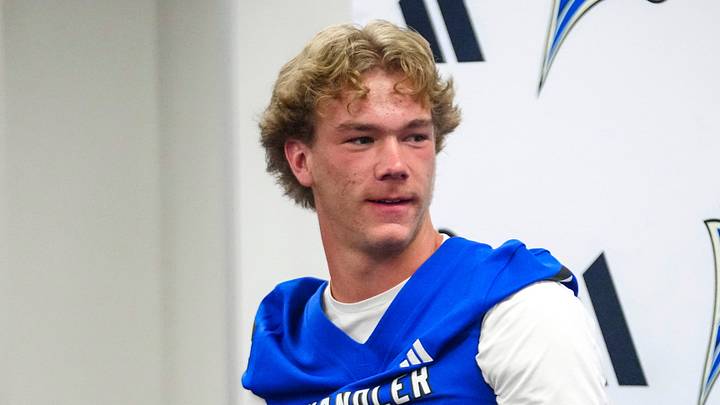 Chandler quarterback Will Mencl stands during CUSD Football Media Day at Scheels in Chandler, on July 29, 2026. Chandler quarterback Will Mencl stands during CUSD Football Media Day at Scheels in Chandler, on July 29, 2026.