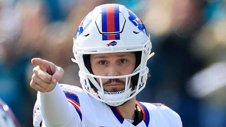 Buffalo Bills quarterback Josh Allen (17) calls a play during the first quarter of an NFL football AFC Wild Card playoff matchup, Sunday, Jan. 11, 2026, in Jacksonville, Fla. The Bills defeated the Jaguars 27-24. [Corey Perrine/Florida Times-Union]
