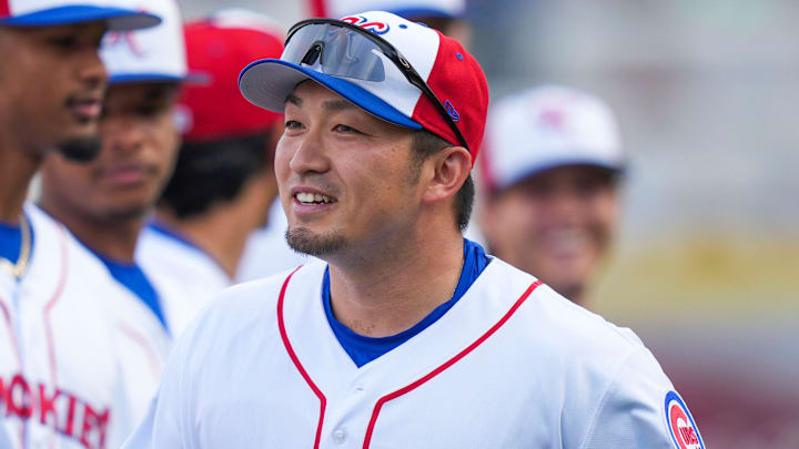 Knoxville Smokies outfielder Seiya Suzuki (6) high-fives teammates during Opening Day for the Knoxville Smokies at Covenant Health Park against the Birmingham Barons on April 3, 2026.