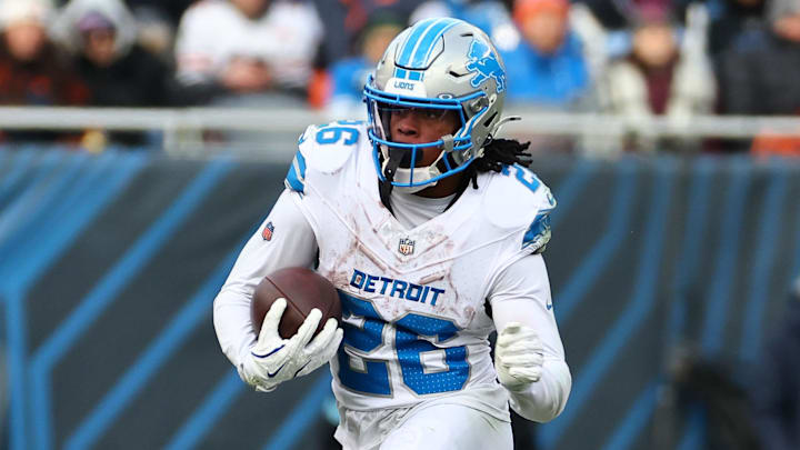 Detroit Lions running back Jahmyr Gibbs (26).
