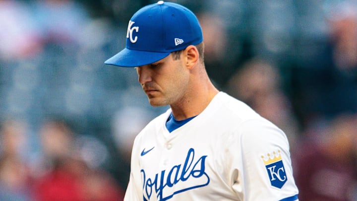 Kansas City Royals pitcher Cole Ragans (55) leaves the field after the second inning