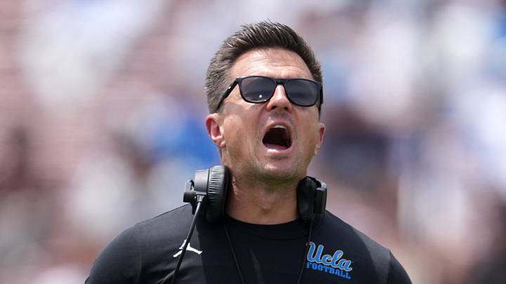 May 2, 2026; Pasadena, CA, USA; UCLA Bruins coach Bob Chesney reacts during the spring game at Rose Bowl. Mandatory Credit: Kirby Lee-Imagn Images May 2, 2026; Pasadena, CA, USA; UCLA Bruins coach Bob Chesney reacts during the spring game at Rose Bowl. Mandatory Credit: Kirby Lee-Imagn Images