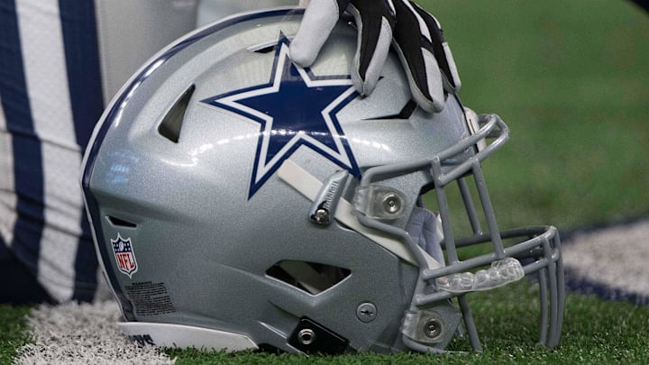 Nov 23, 2017; Arlington, TX, USA; A view of a Dallas Cowboys helmet before the game between the Cowboys and the Los Angeles Chargers at AT&T Stadium. The Los Angeles Chargers defeat the Dallas Cowboys 28-6.