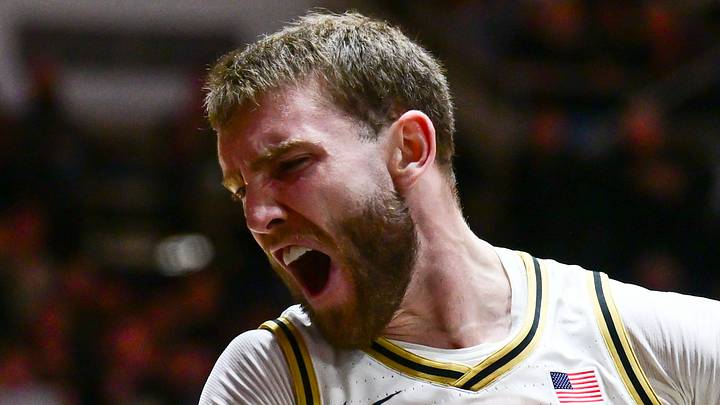 Jan 14, 2026; West Lafayette, Indiana, USA; Purdue Boilermakers guard Braden Smith (3) reacts to scoring during a foul during the second half against the Iowa Hawkeyes at Mackey Arena. Mandatory Credit: Marc Lebryk-Imagn Images Jan 14, 2026; West Lafayette, Indiana, USA; Purdue Boilermakers guard Braden Smith (3) reacts to scoring during a foul during the second half against the Iowa Hawkeyes at Mackey Arena. Mandatory Credit: Marc Lebryk-Imagn Images