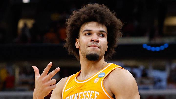 Mar 27, 2026; Chicago, IL, USA; Tennessee Volunteers guard Ja'Kobi Gillespie (0) reacts in the second half against the Iowa State Cyclones during a Sweet Sixteen game of the Midwest Regional of the men's 2026 NCAA Tournament at United Center. Mandatory Credit: Kamil Krzaczynski-Imagn Images